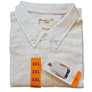 Original Weatherproof Vintage Washable Linen White Short Sleeve Shirt Size XXL